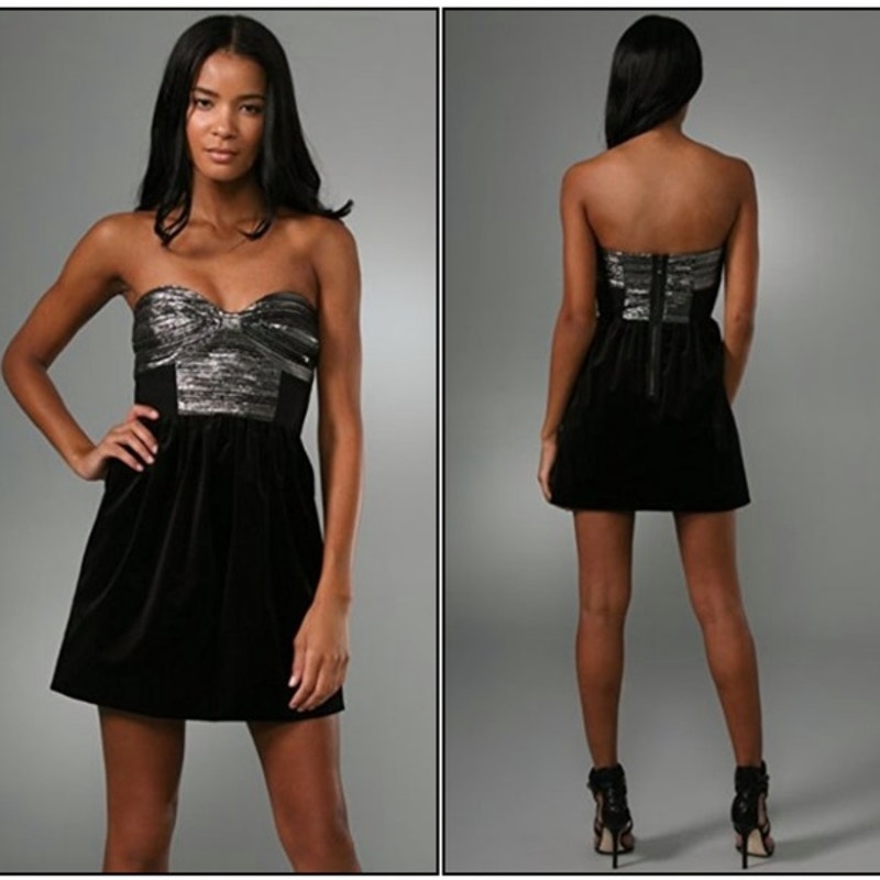 Tibi Strapless Silver Black Velvet Party Dress 6